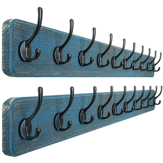 Dseap Coat Rack Wall: 97cm Long, Patented, Heavy-Duty, 10-Double-Hooks Wooden Wall Mounted Coat Rack Coat Hanger Hook Rail for Winter Coats Hat