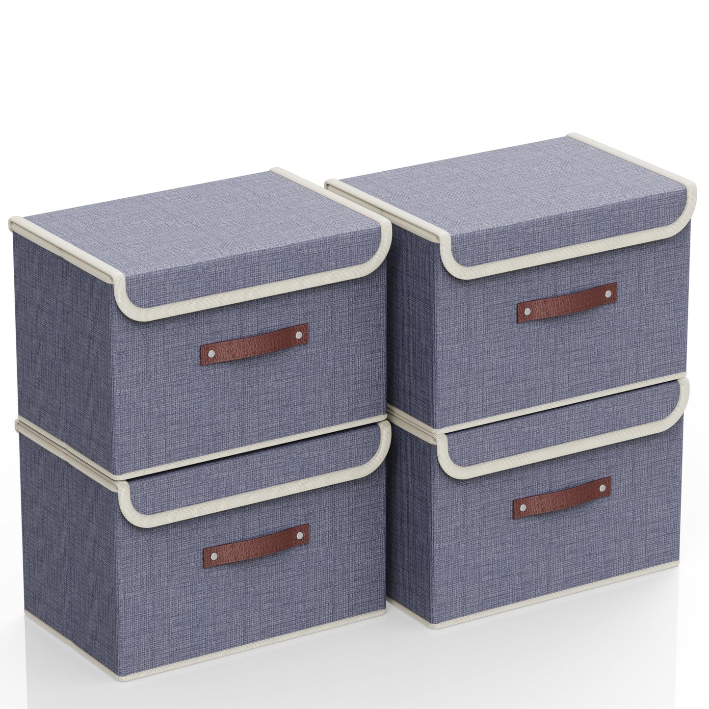gaobaidu 4 Pack Foldable Fabric Storage Boxes with Lids and Handles, Collapsible Wardrobe Organizer & Closet Basket for Clothes, Toys, Books, Photos