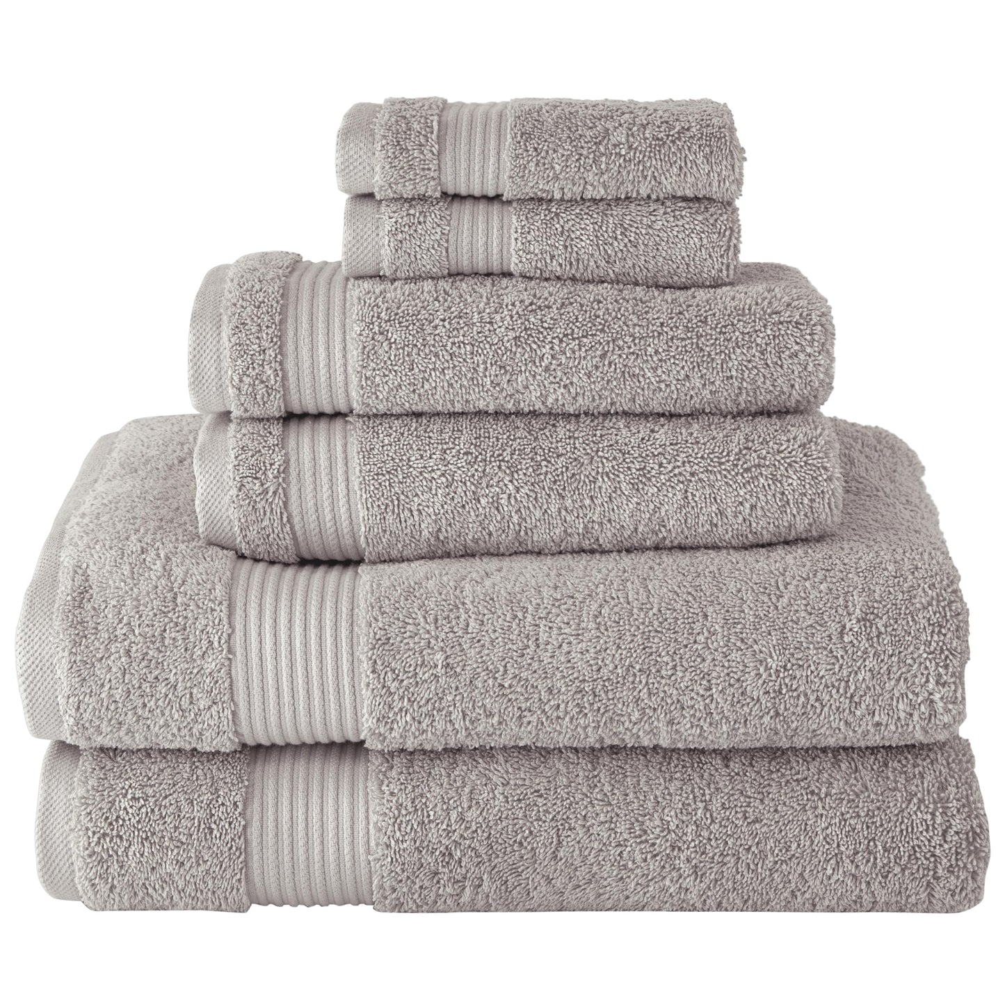 BERIBO Turkish Towel Set 100% Cotton (Serenity) 6 Pieces, 620gsm (Stone)