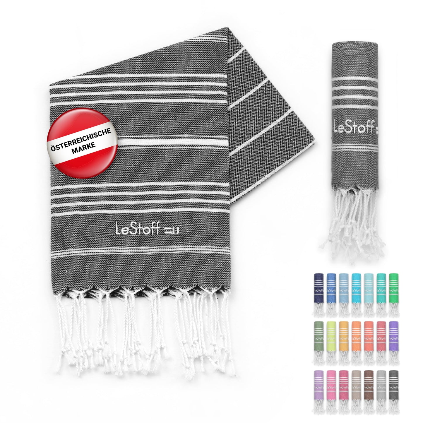 LeStoff 5 Hammam Towels/Guest Towels, Organic Cotton, 50x100, Anthracite