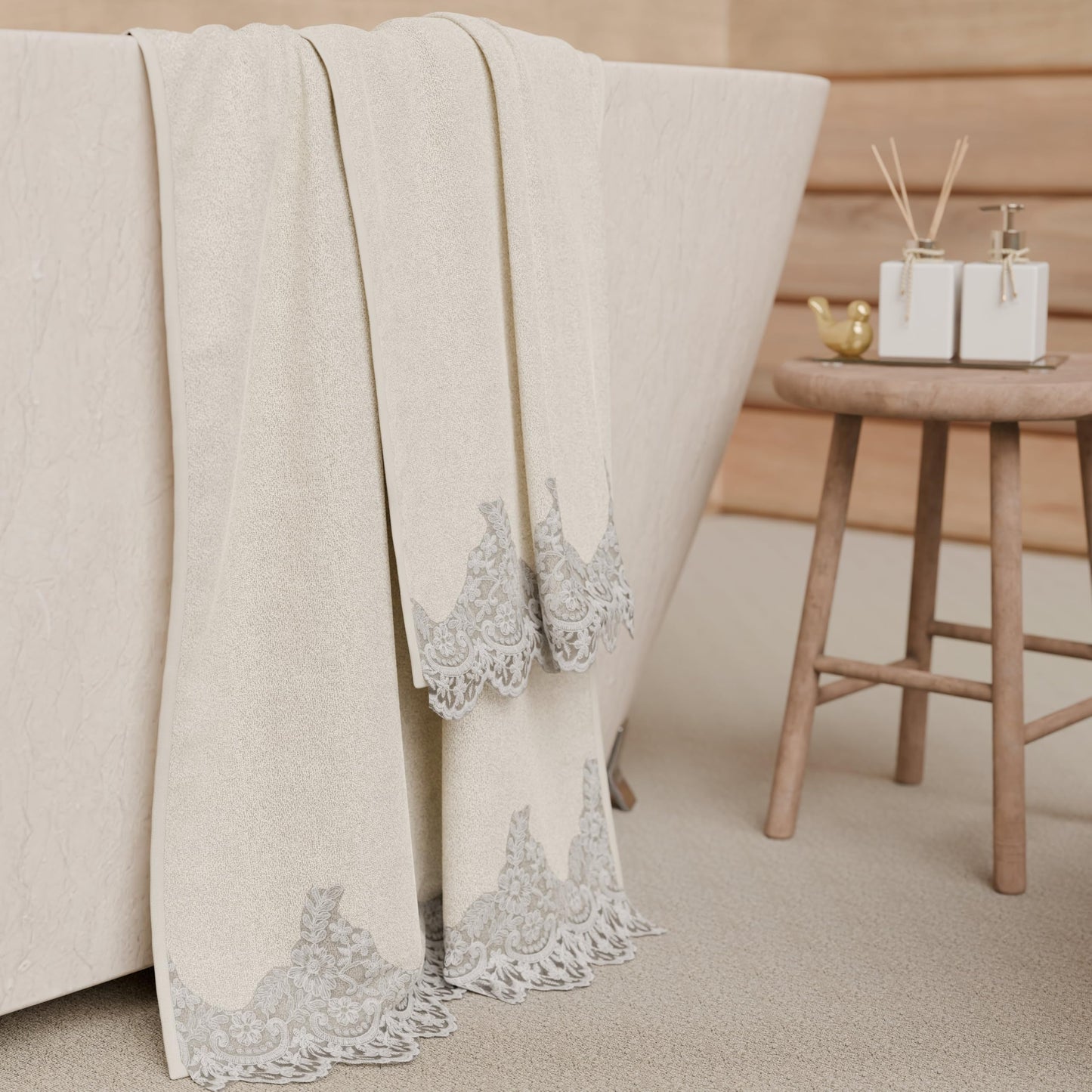 PETTI Artigiani Italiani - 100% Cotton Terry Bath Towels, 1+1 Towel Set, 2 Pieces, 1 Face Towel and 1 Hand Towel, Ivory