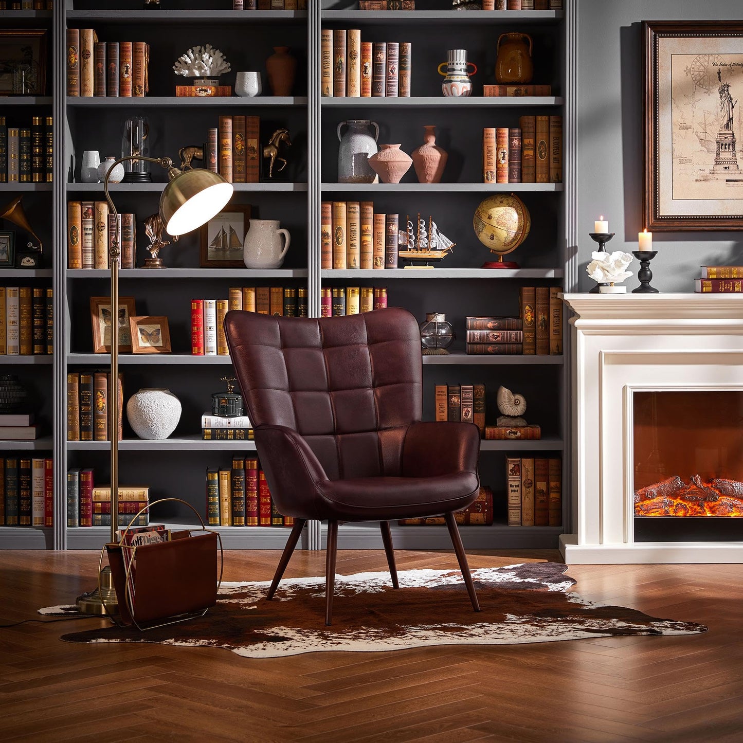 Yaheetech Accent Chair Faux Leather Modern Armchair High Back Sofa Chairs for Living Room/Bedroom, Chestnut Brown