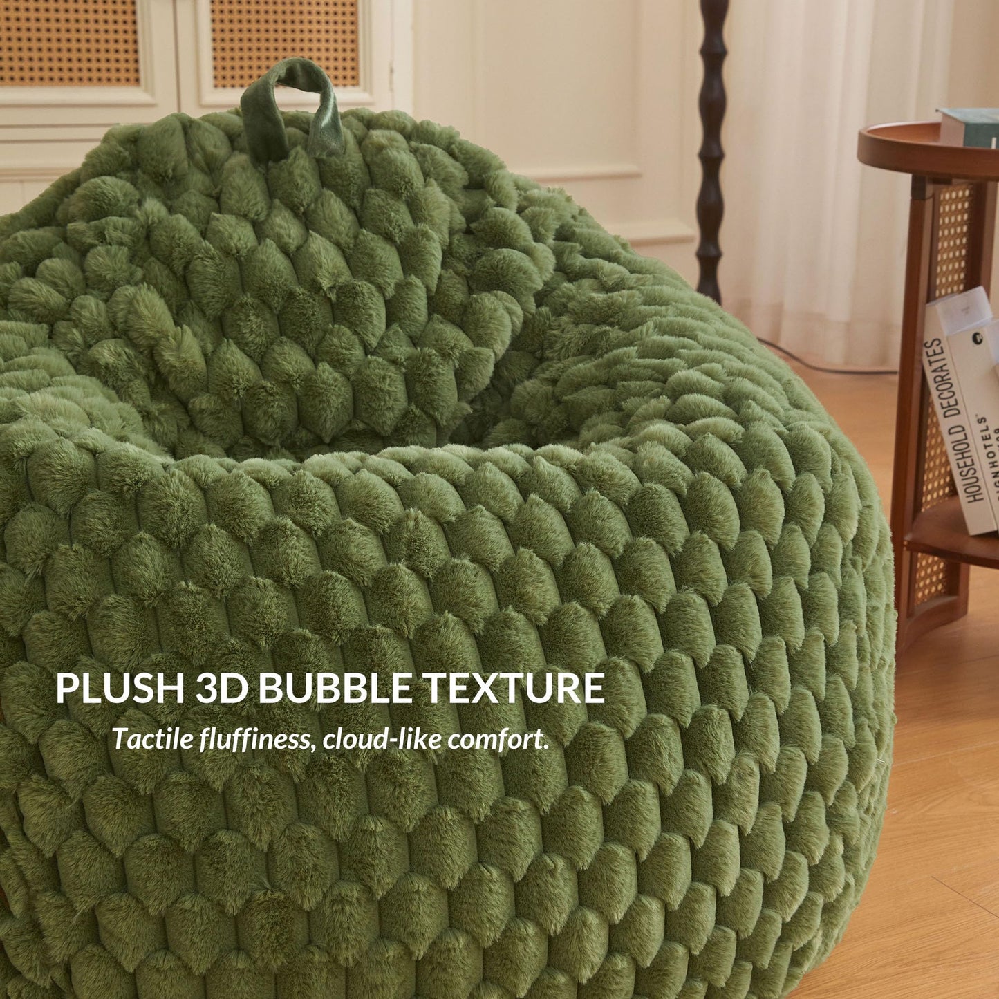 XeGe 3D Bubble Kids Faux Rabbit Fur Bean Bag Cover(No Filler), Sage Green