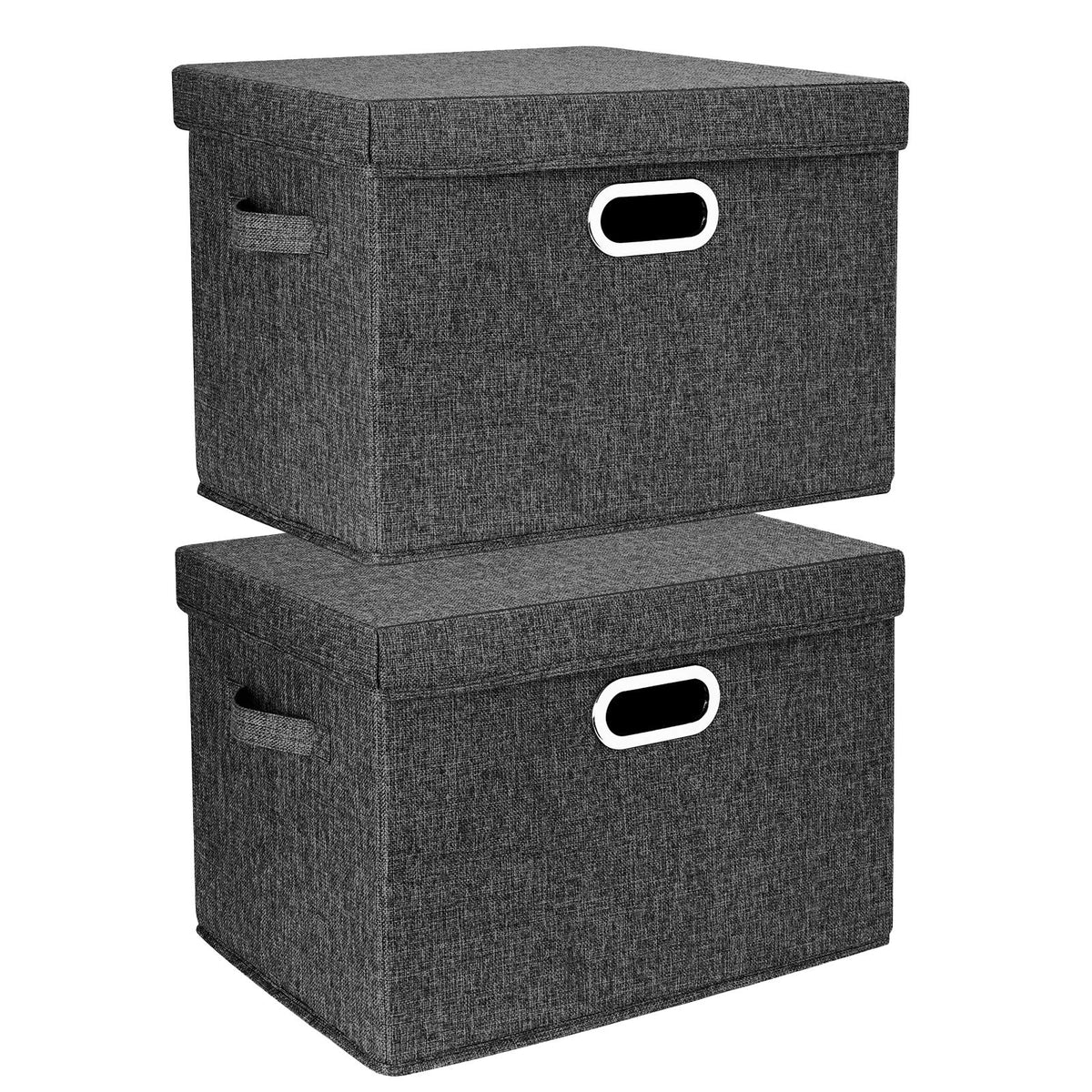 TYEERS Large Storage Box with Lid, Collapsible, Washable, Fabric Storage Box for Clothes, Wardrobe Storage, 44x30x29 cm, Set of 2, Black