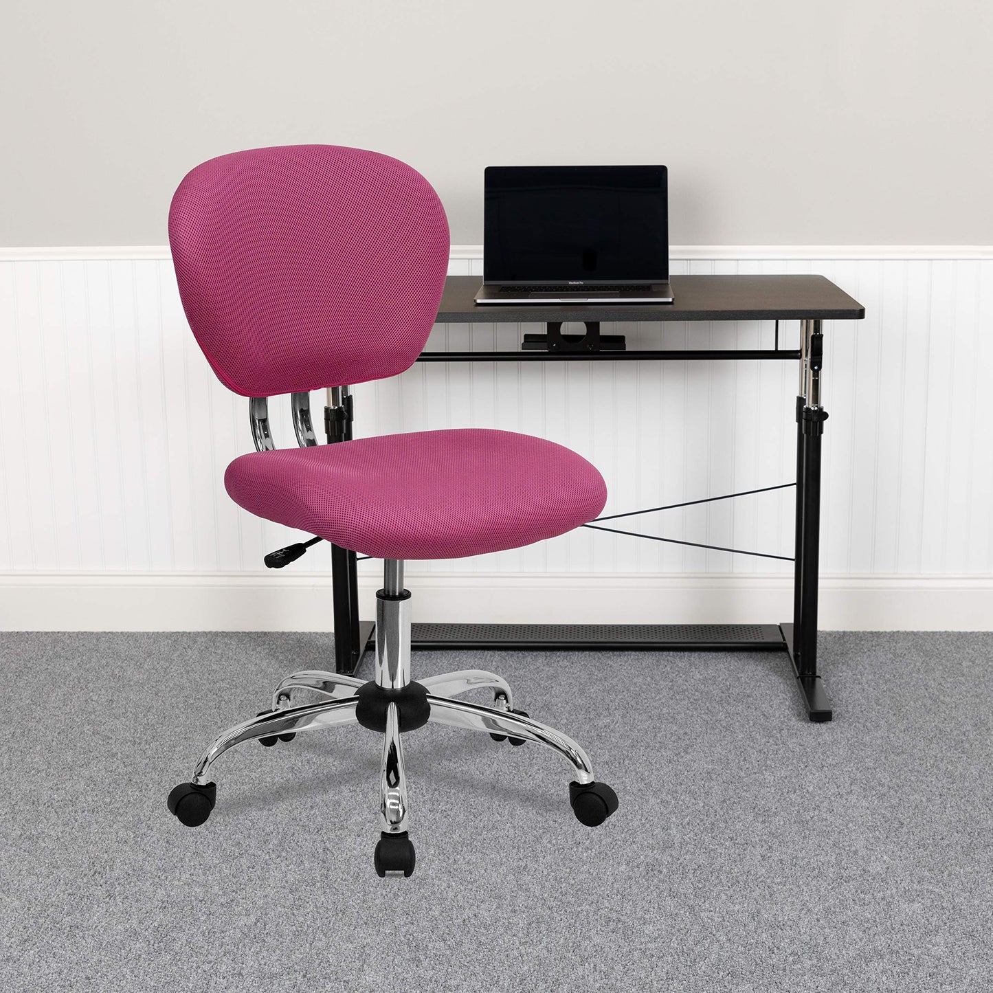 Flash Furniture Mid-Back Mesh Swivel Task Chair with Chrome Base, Metal, Pink, 58.42 x 55.88 x 25.4 cm