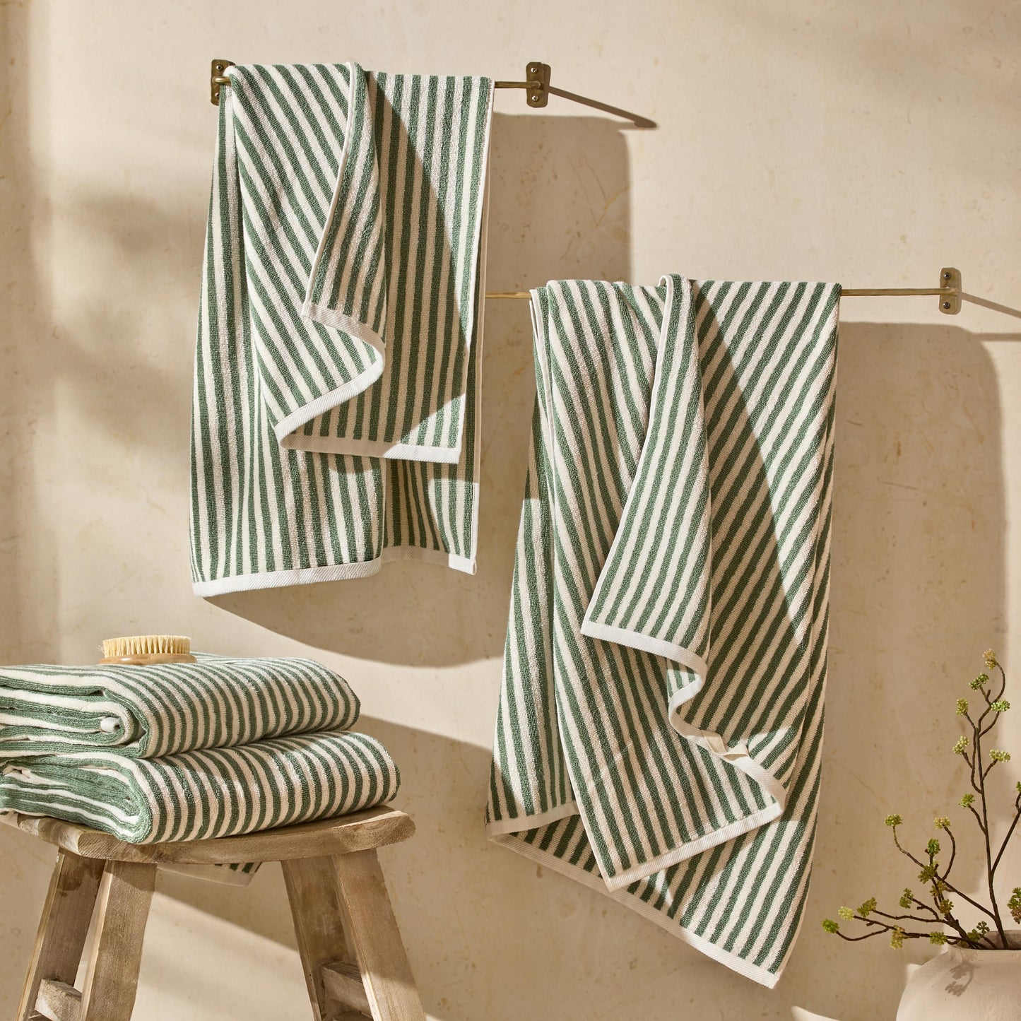 Yard Hebden Striped Cotton Terry Bath Towel (Forest, 70 x 130 cm)