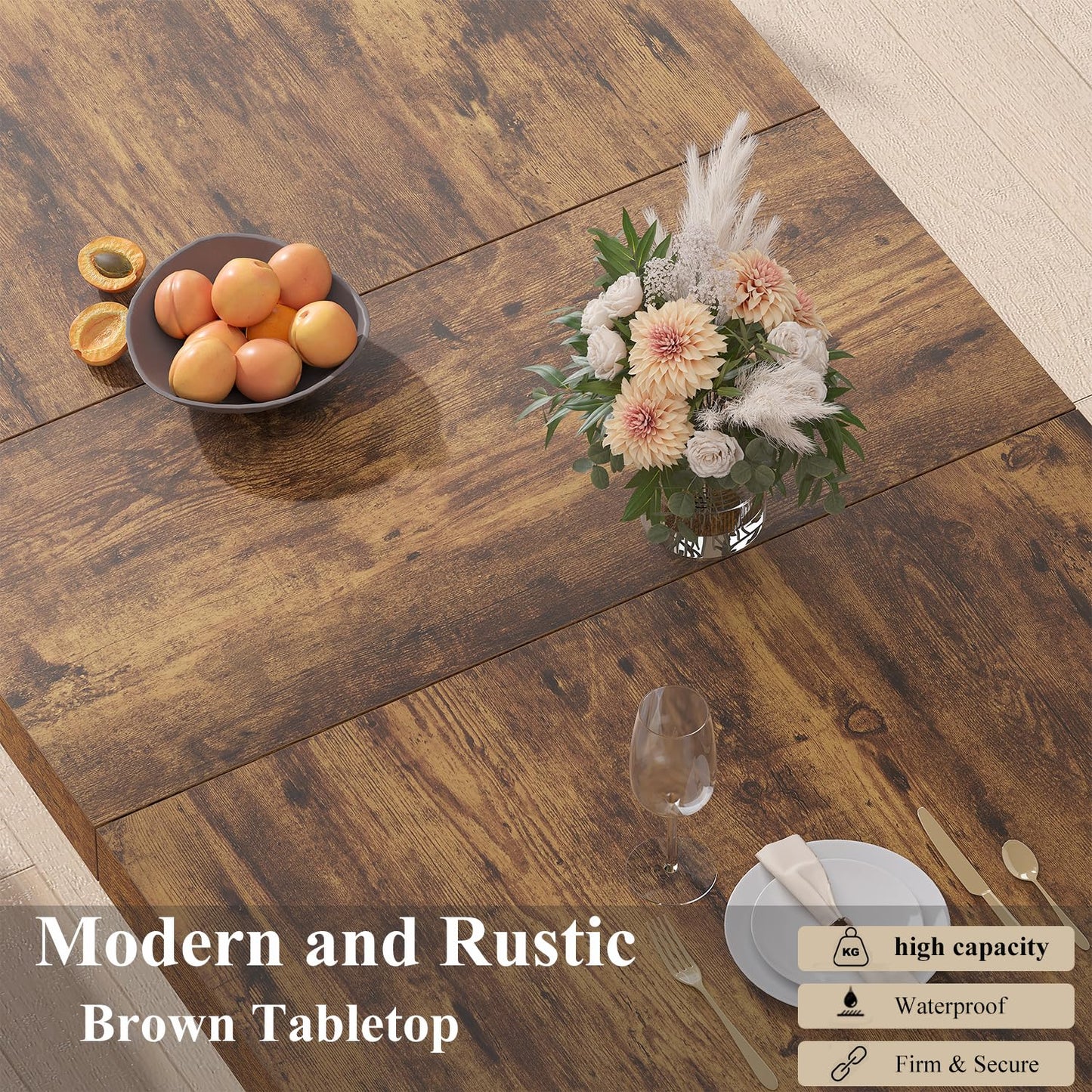HSH Dining Table Modern Rectangle Kitchen Dinner Table 180cm Rustic Brown