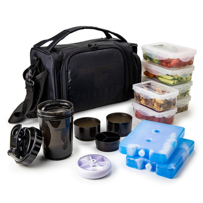 ThinkFit Insulated Meal Prep Lunch Box with 6 BPA-Free, Reusable, Microwavable, Freezer Safe Food Portion-Control Containers, Shaker Cup, Pill