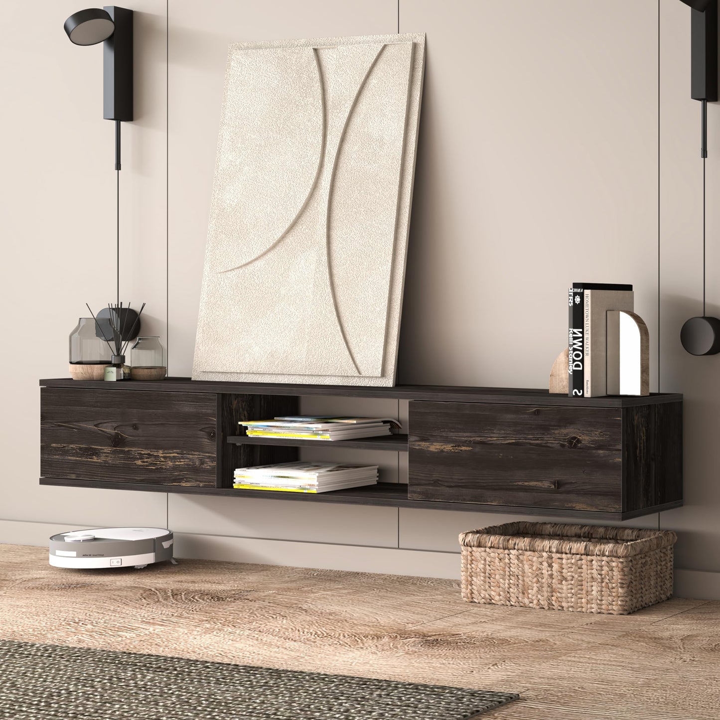 Uniqtrio Floating TV Unit, Floating TV stand Cabinet, TV Units for Living Room 75 inch TVs, TV Stand Unit, TV Table, Media Wall Unit