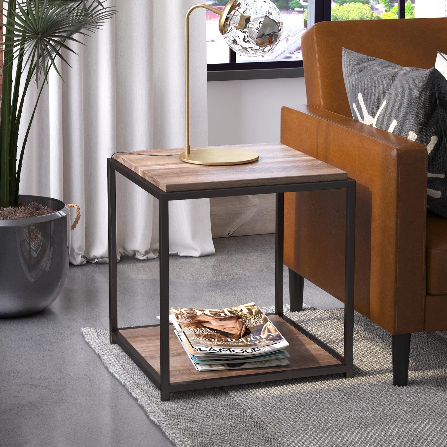 DHP Furniture Quincy End & Side Table, Weathered Oak Look, 49 x 48 x 55cm (WxDxH)