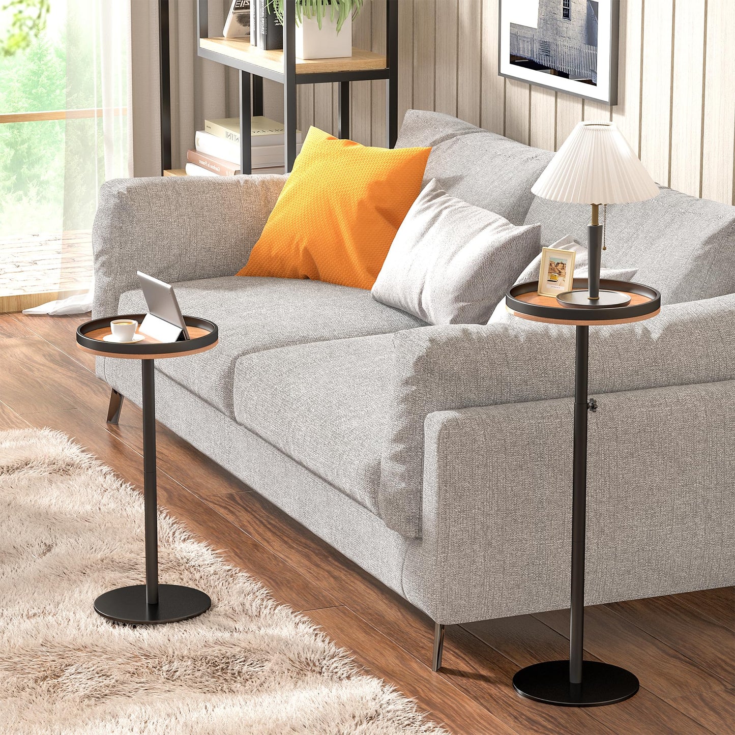 KEENSUNI Small Round Side Table,Drink Table,Martini Table with Marble Pedestal for Small Space, Living Room,Bedroom,Sofa Couch (Walnut)