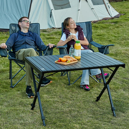 TIMBER RIDGE Folding Camping Table Fold up Aluminum Foldable Portable, 108x71cm Roll up Picnic Table Support 100kg 4ft Height Adjustable 4-6 Person