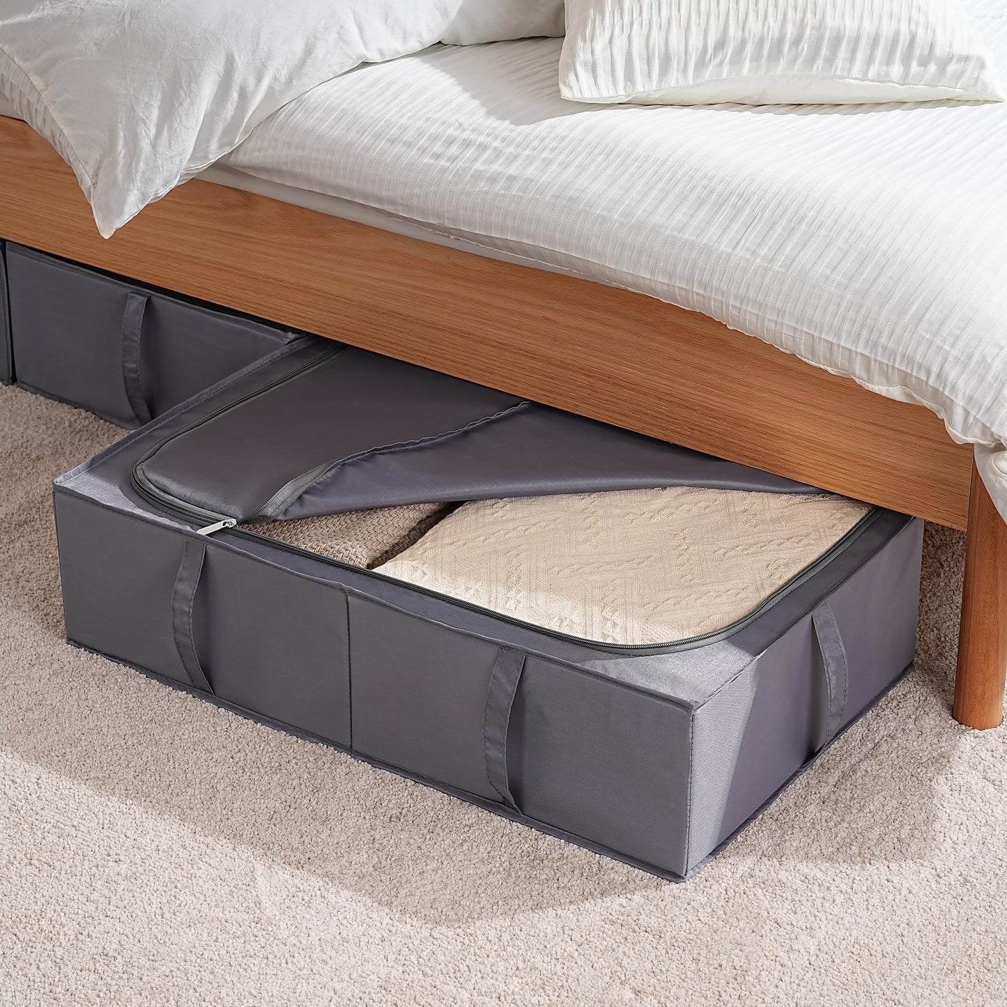 TYEERS Under Bed Storage Box with Lid, Durable Fabric, Washable, Collapsible, Under Bed Storage for Clothes, Blankets, Sheets, Shoes, 70x42x18 cm
