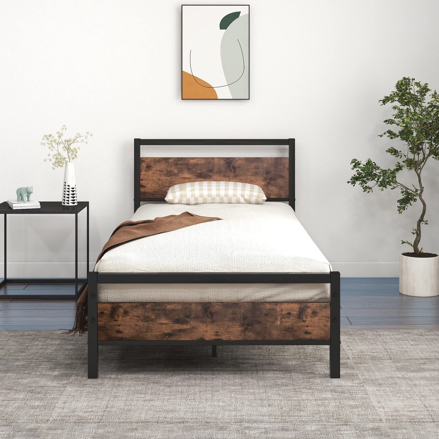 JURMERRY JELUTE 3ft Single Size Metal Platform Bed Frame, Black