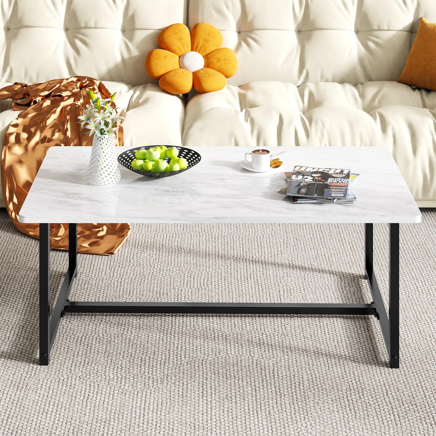 FOUBAM Coffee Table, Small Coffee Tables for Living Room, White