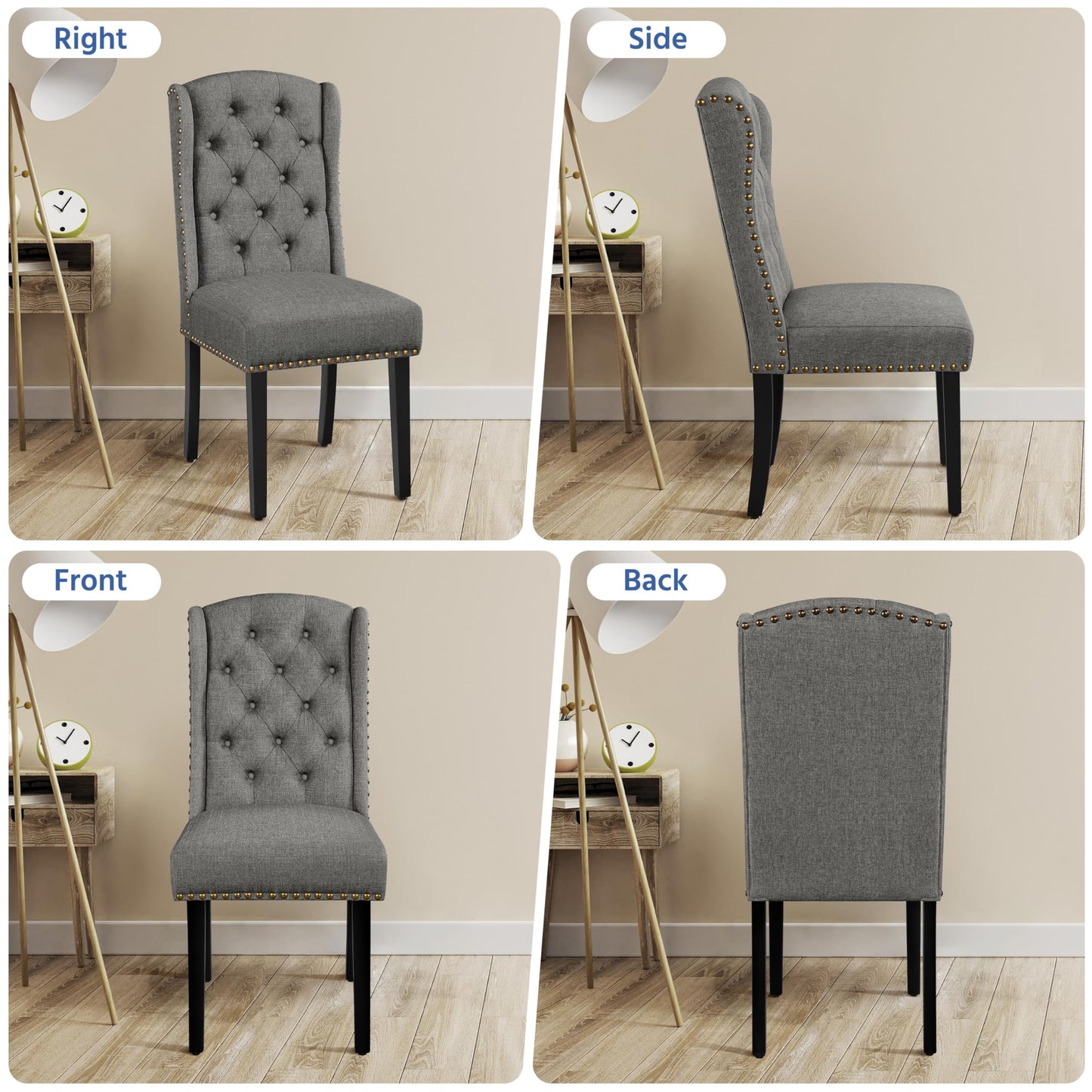 Yaheetech Classic Dining Room Chairs Set of 2 with Wooden Legs, Light Gray