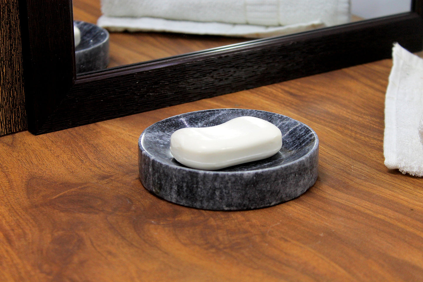 KLEO Natural Marble Stone Soap Dish Soap Holder Bath Accessories For Bathroom, Tub or Wash Basin Accessory (Black)