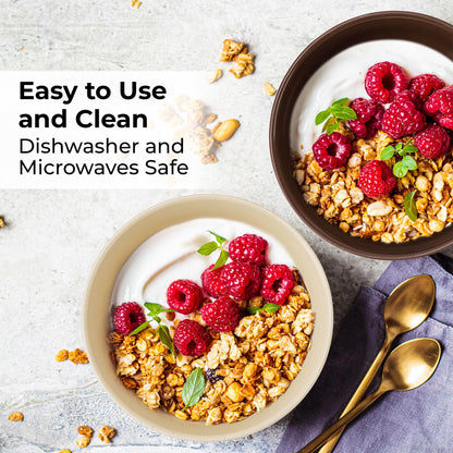 MIAMIO  Set of 4, 750 ml Ceramic Soup Bowls/Cereal Bowl Set for Salad, Oatmeal, Fruit, Rice  Dishwasher & Microwave Safe  Aura Collection