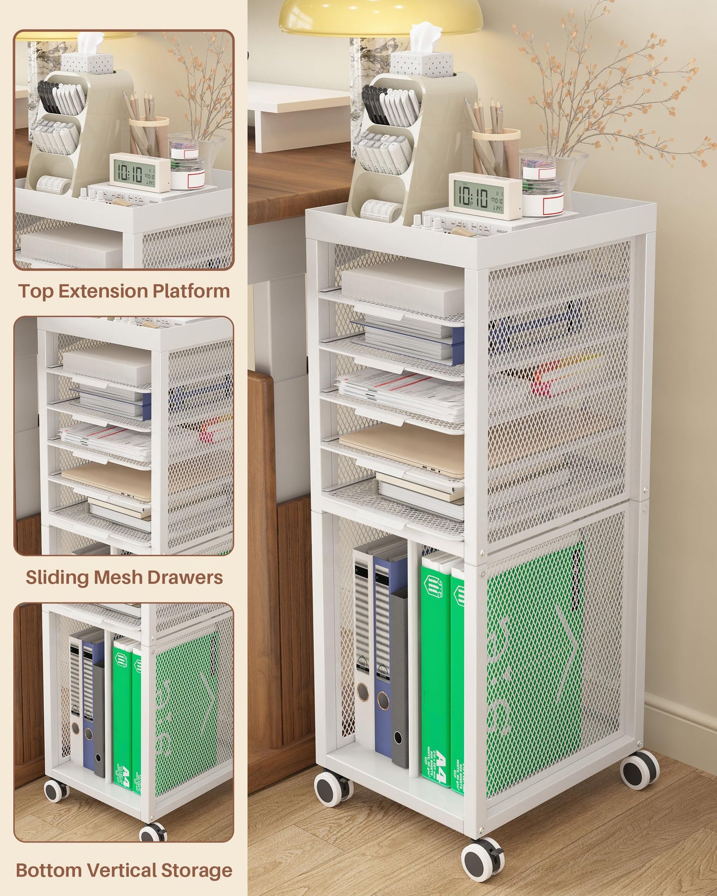 Noskox Rolling File Cart,Mobile Bookshelf with Wheels