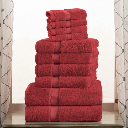 Superior, Cotton, Red, 10 Piece Towel Set