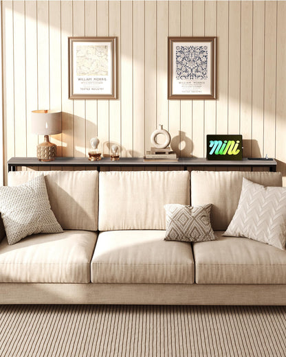 CHOEZON 200 cm Narrow Console Table with Power Outlet, 18 cm Skinny Sofa Table, Long Behind Couch Table with Charging Station