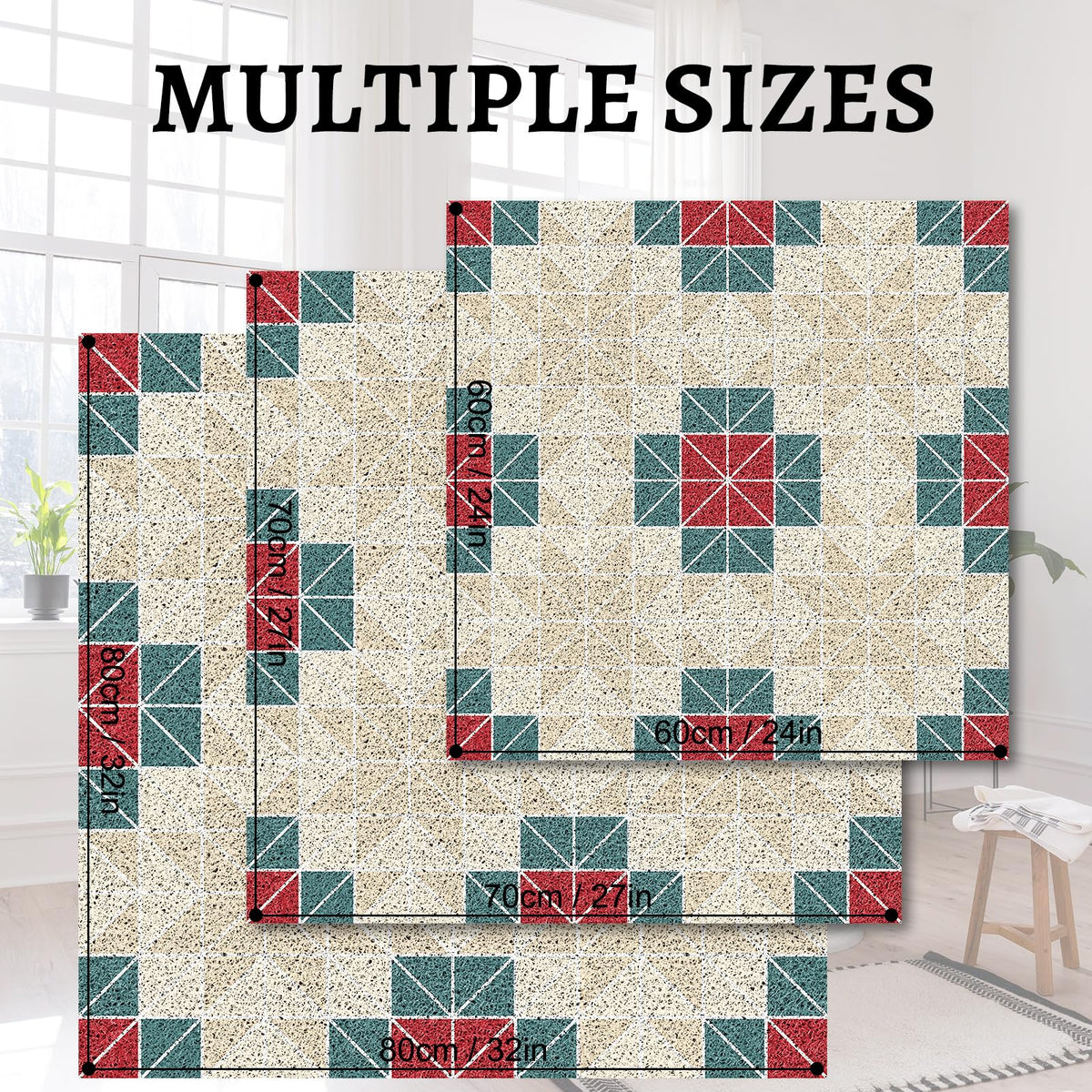 PVC Square Loofah Shower Mat Non Slip 70x70 CM, Anti Mould Quick Drying Bath Mat for Inside Shower, Anti Slip Shower Mats for Bathroom Floor