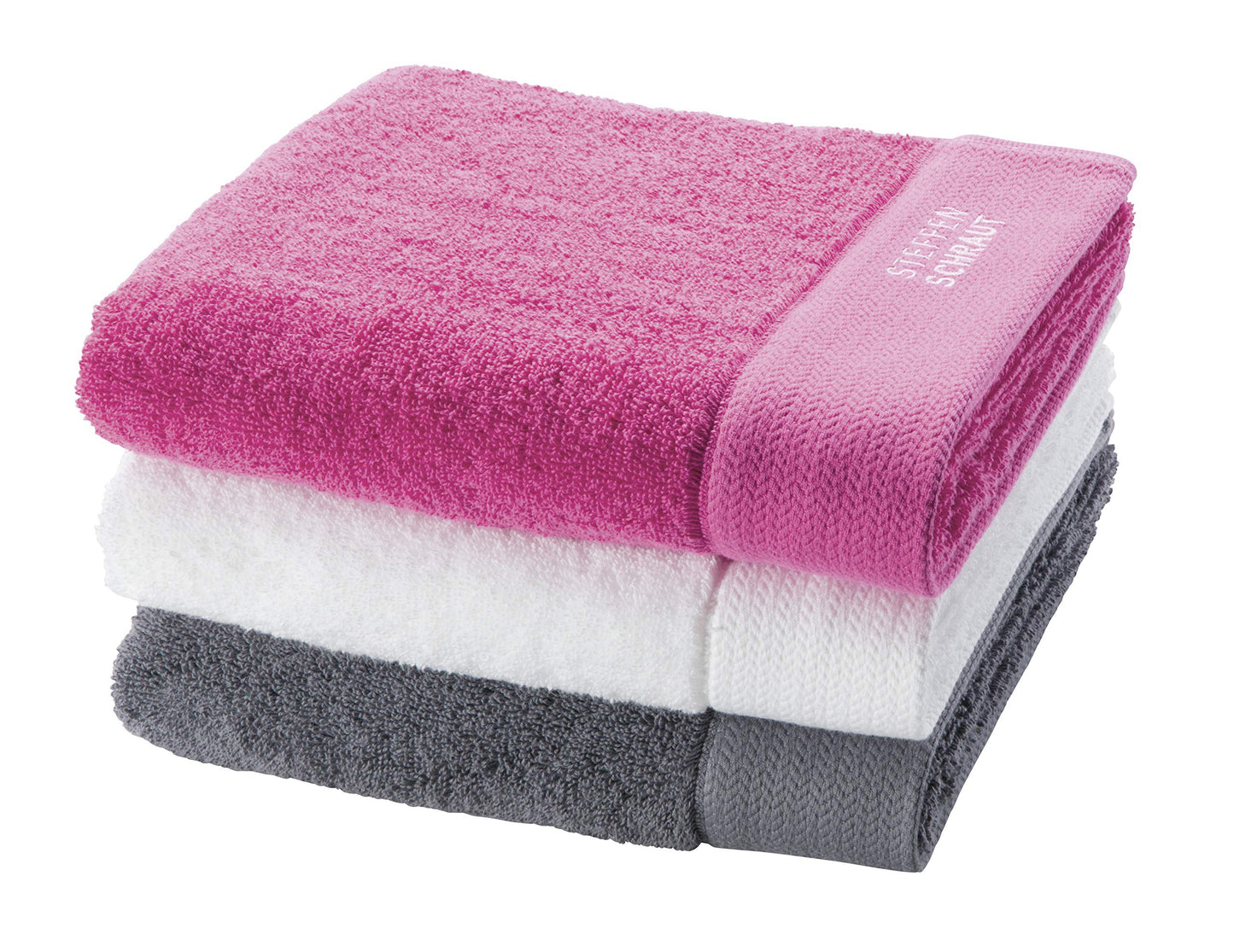 Möve x STEFFEN SCHRAUT Classic Collection Bath Towel Uni with Herringbone - Border 80 x 150 cm, Towels – Made in Germany, 100% cotton, Stone (Grey)