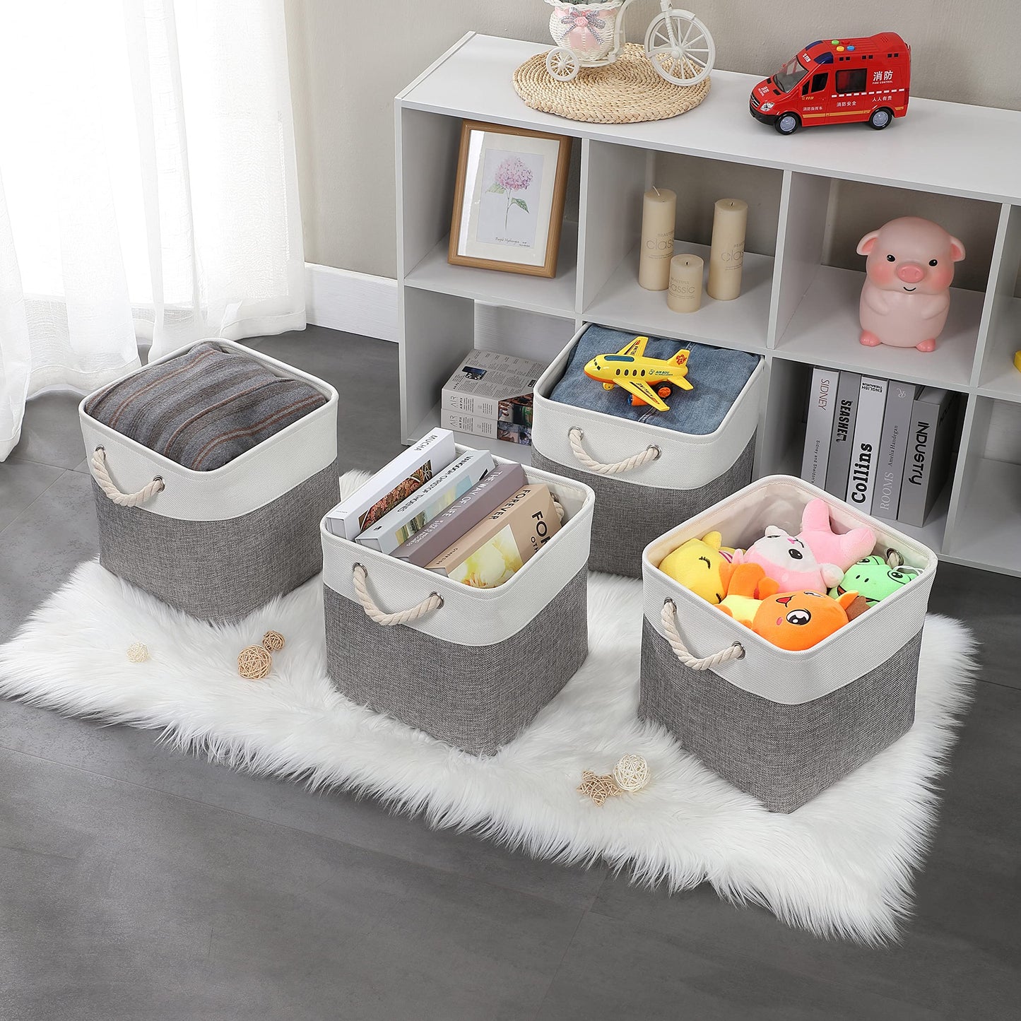 Mangata 28x28x28cm Cube Storage Boxes 4Pcs Gray White Foldable Baskets