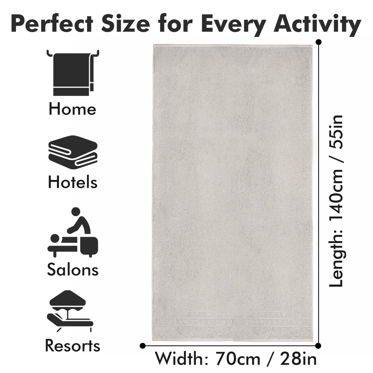 Novo Home Bath Towels Set of 4 – 550 GSM 100% Cotton Light Grey Extra Large Towels for Bathroom, Spa Use (70x140 cm)
