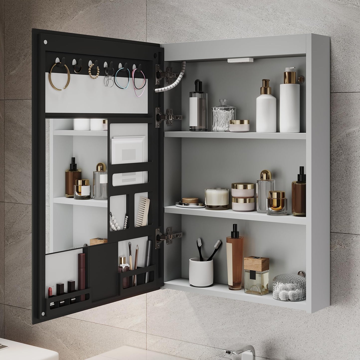 ELEGANT LED Bathroom Mirror Cabinet with Shaver Socket, Grey, 480x700mm