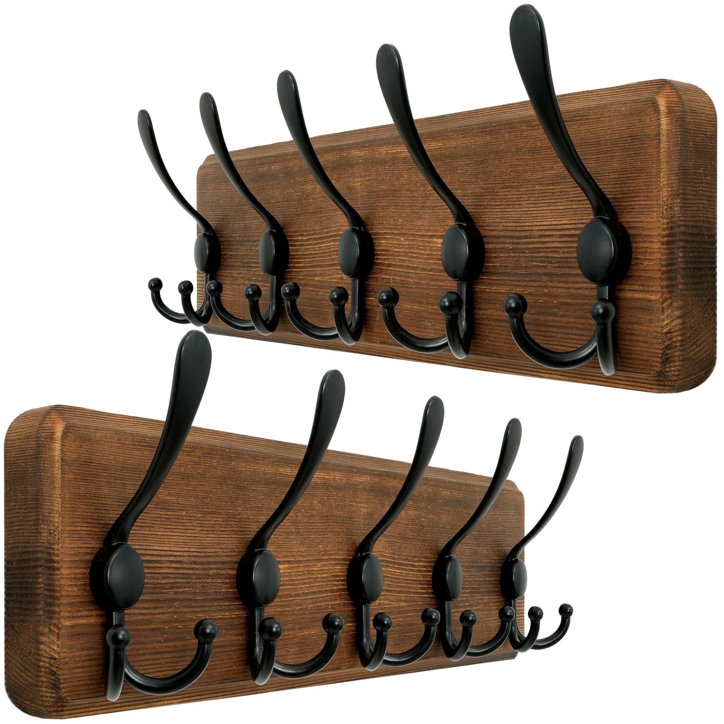 WEBI Coat Rack Wall Mount,Wood Coat Hooks Wall Mounted,16" Hole to Hole,Coat Hanger Wall,Hook Rack Rail,5 Triple Hooks for Hanging
