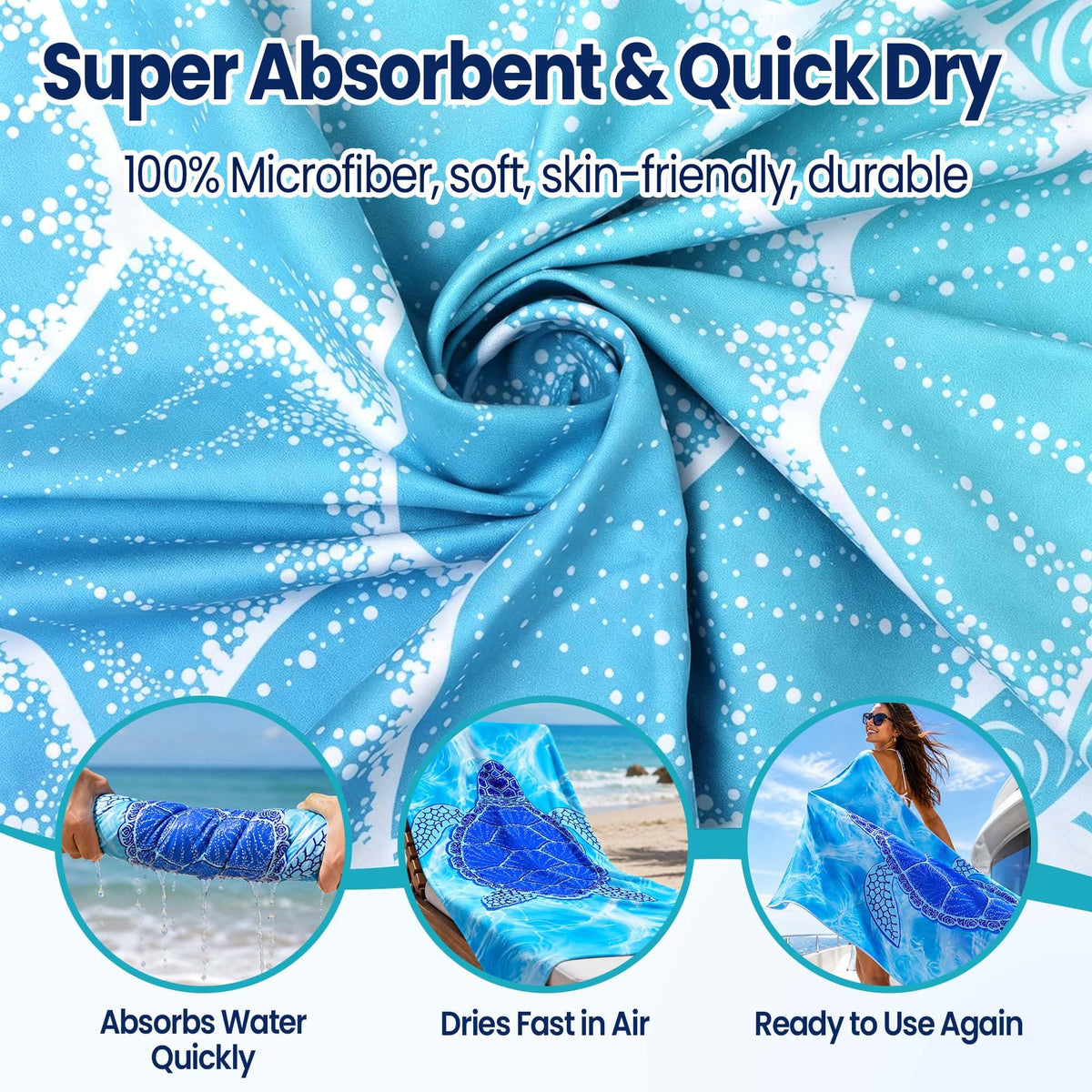 KUIYU 2PCS Microfiber Beach Towels 180x90cm Extra Large
