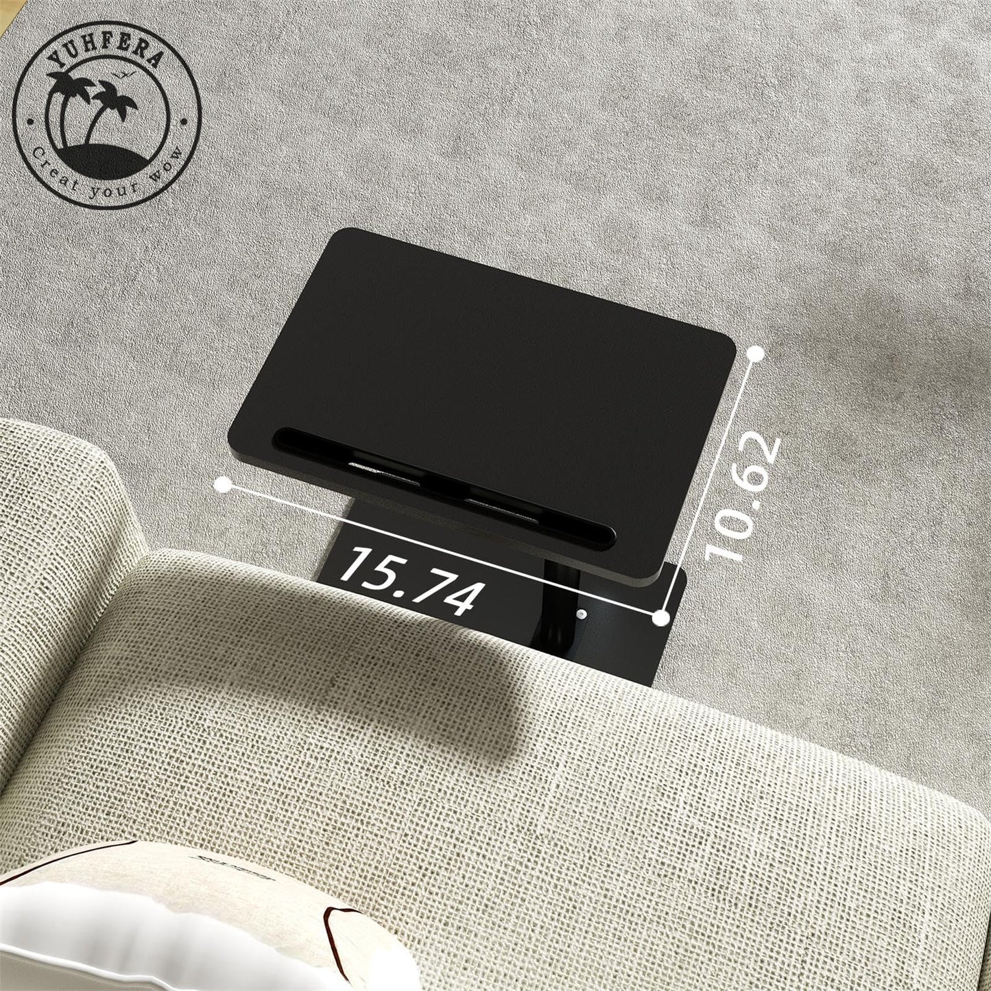 YUHFERA Couch Side Table - 360Swivel Height Adjustable End Table,Sofa Armrest Tray Table,Snack Side Table for Bed or Chair with Phone & Tablet