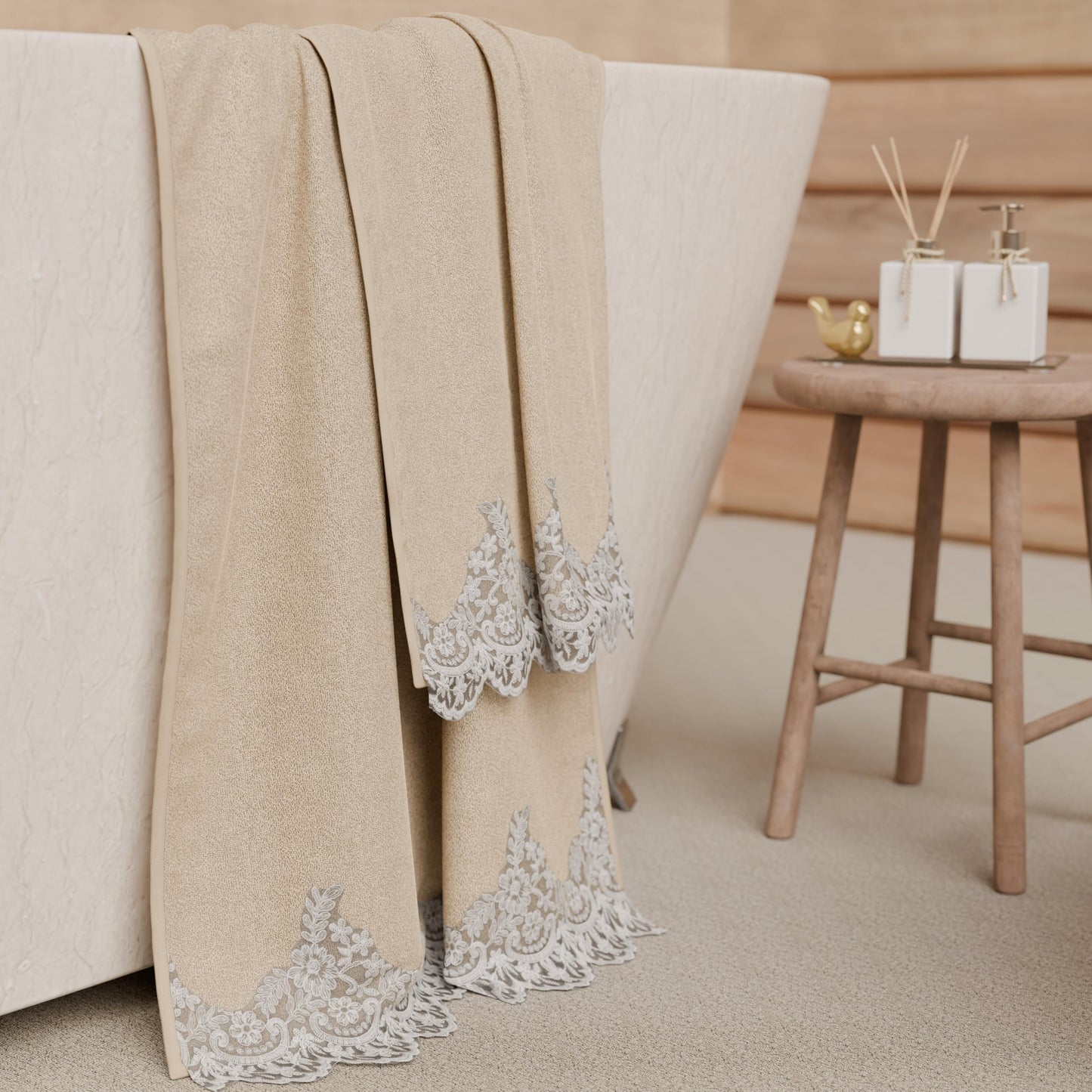 PETTI Artigiani Italiani - 100% Cotton Terry Bath Towels, 1+1 Towel Set, 2 Pieces, 1 Face Towel and 1 Hand Towel, Beige