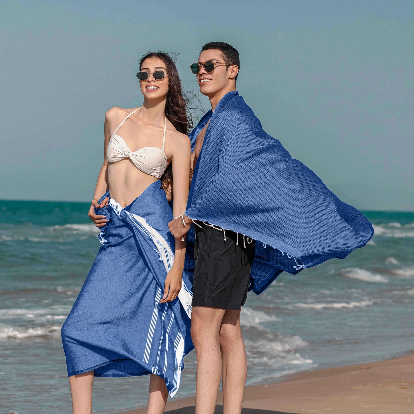 NOUR Premium 100% Cotton Turkish beach towel, Pack of 2, 100 x 200 cm, Picnic Blanket, Sauna & Hammam Towels, Extra Light, Absorbent, Quick-Drying