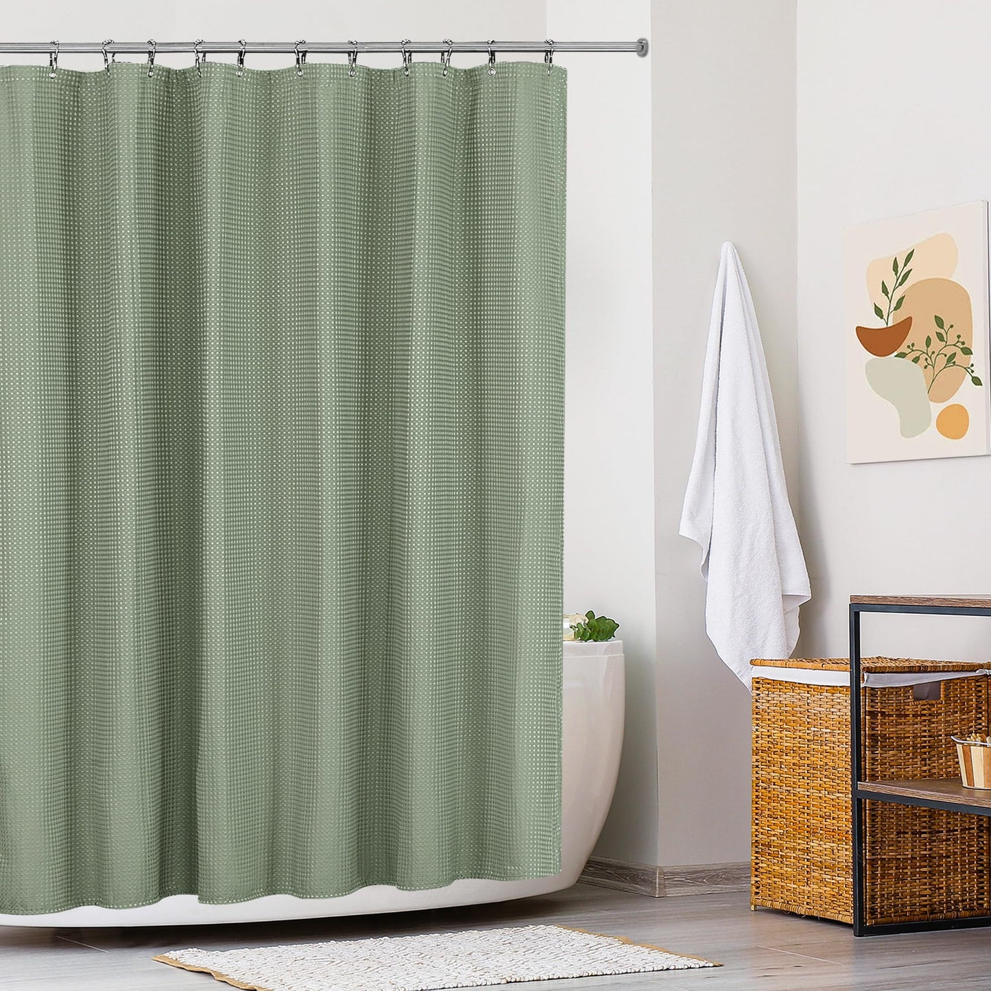 KAIMEIYU Shower Curtain Polyester Bath Curtains Heavy Duty with 12 Metal Hooks Bathroom Curtain Washable Waterproof for Bathtub and Bathroom 180 x