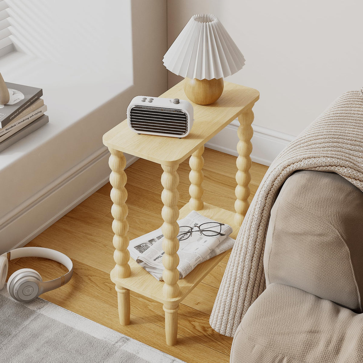 JERX 2-Tier Narrow Side Table Small End Table Yellow Oak