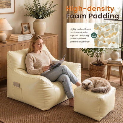 Pamapic Bean Bag, Bean Bag Chair Indoor Outdoor Weather Resistant, Large Beanbag Sofa with Footstool, BeanBag Adult with FIlling Included