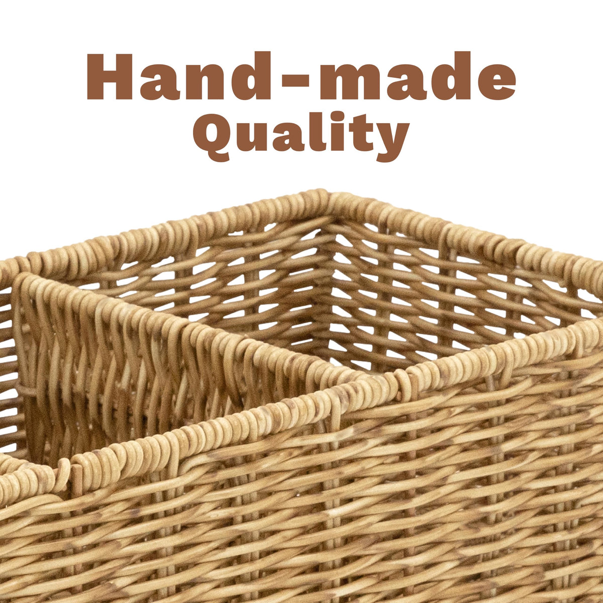 myHomeBody Wicker Basket With 3 Compartments, Bathroom Caddy, Tan