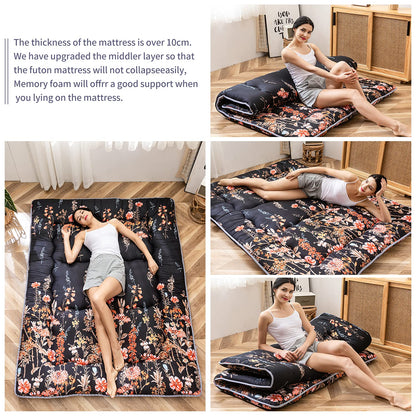 MAXYOYO Japanese Floor Futon Mattress, Thicken Tatami Mat Sleeping Pad Foldable Roll Up Mattress Dormitory Mattress Pad Floor Lounger Pillow Bed