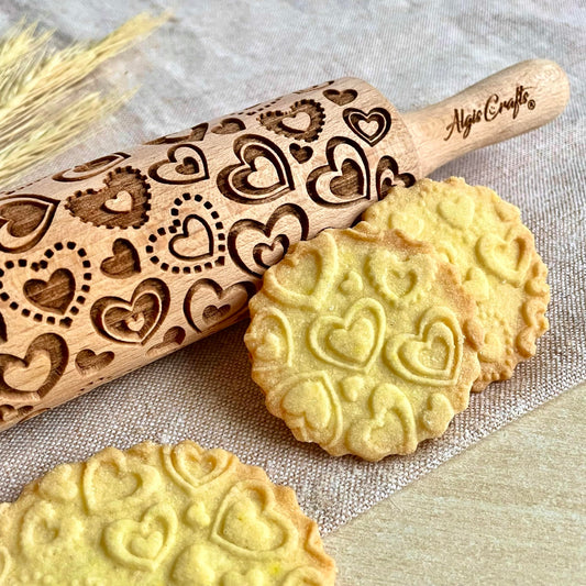 LOVELY DAY 3 KID Rolling Pin SET with HEART, PAISLEY and SPRING patterns. Wooden Laser Cut Mini embossing Rolling Pins for cookies, play dough, salt