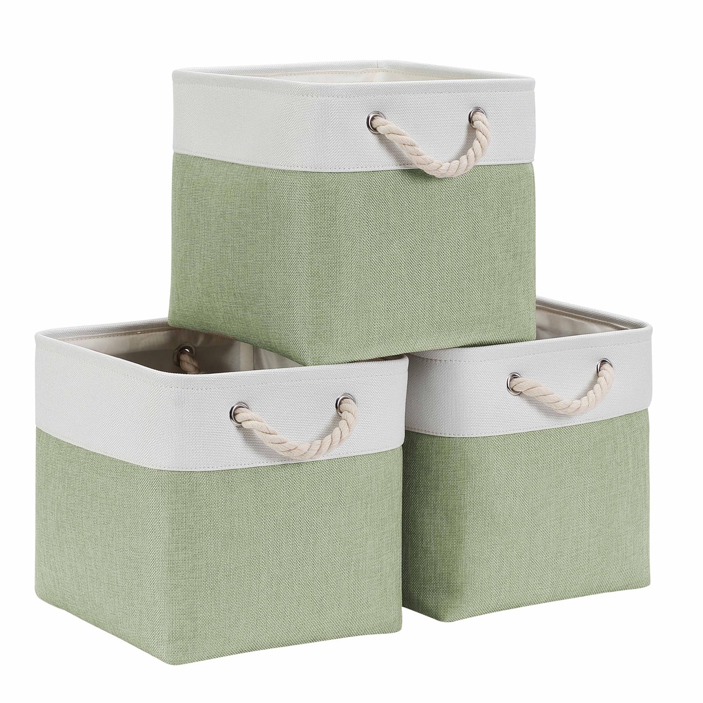 Mangata 33x38x33cm Cube Storage Boxes 3Pcs Green White Foldable Baskets