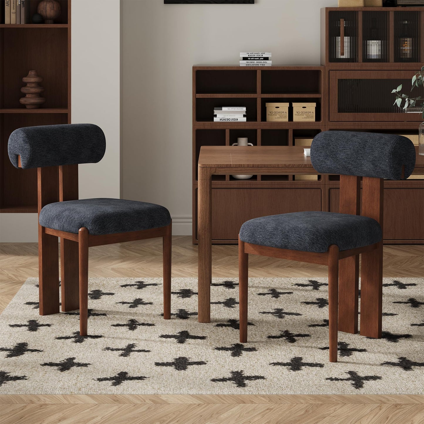 Dining Chairs Set of 2, Dining Room Chairs Upholstered Chenille Fabric, Wooden Kitchen Chairs with Padded Seat & Solid Wood Frame