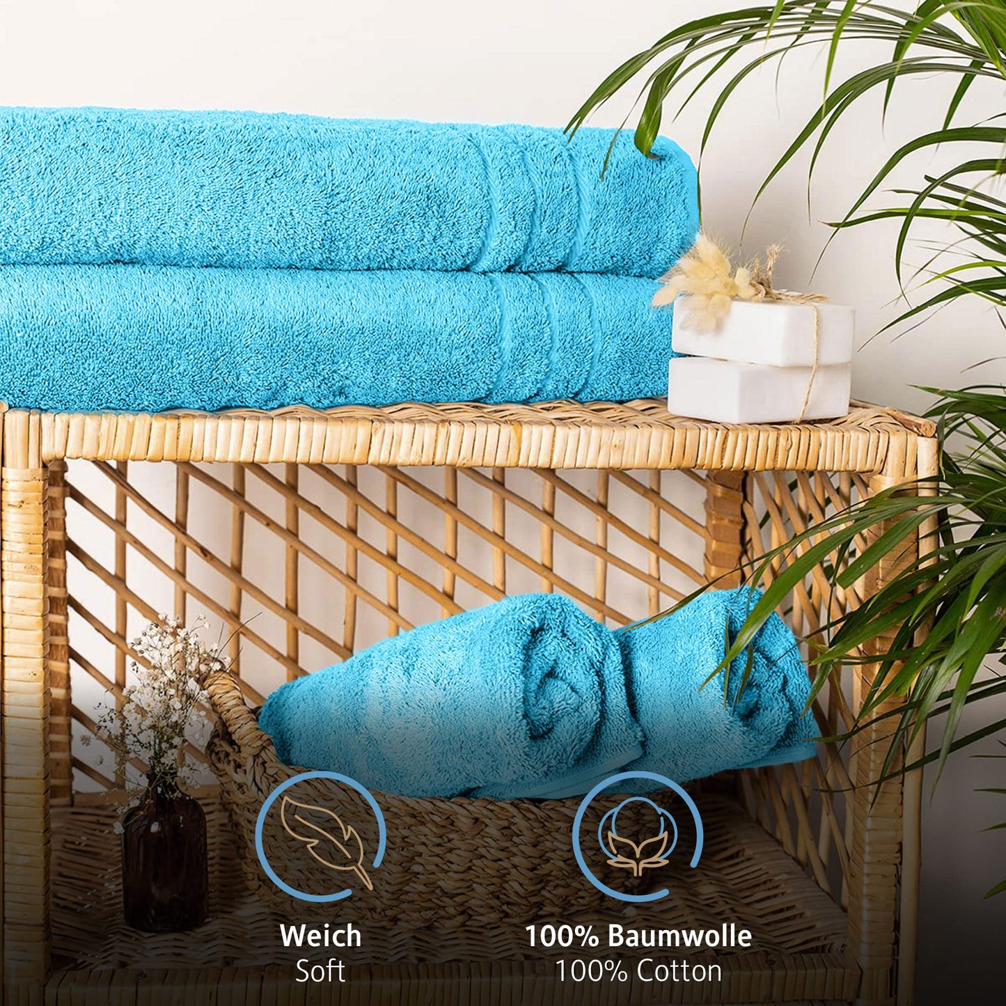 Komfortec Bath Towels, 100% Cotton, Quick Dry, 70x200, Turqoise