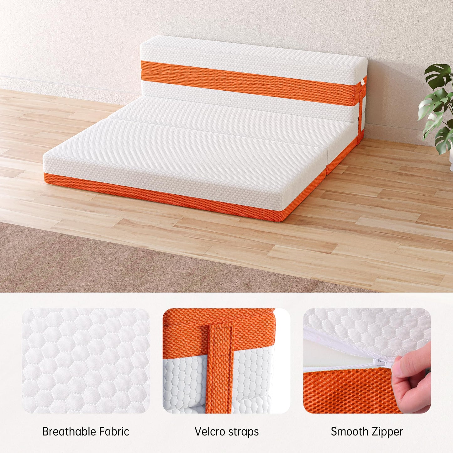 TeQsli Small Single Foldable Mattress, 15CM Memory Foam Folding Mattress with Removable Washable Cover, for Guest Beds, Camping and Road Trips