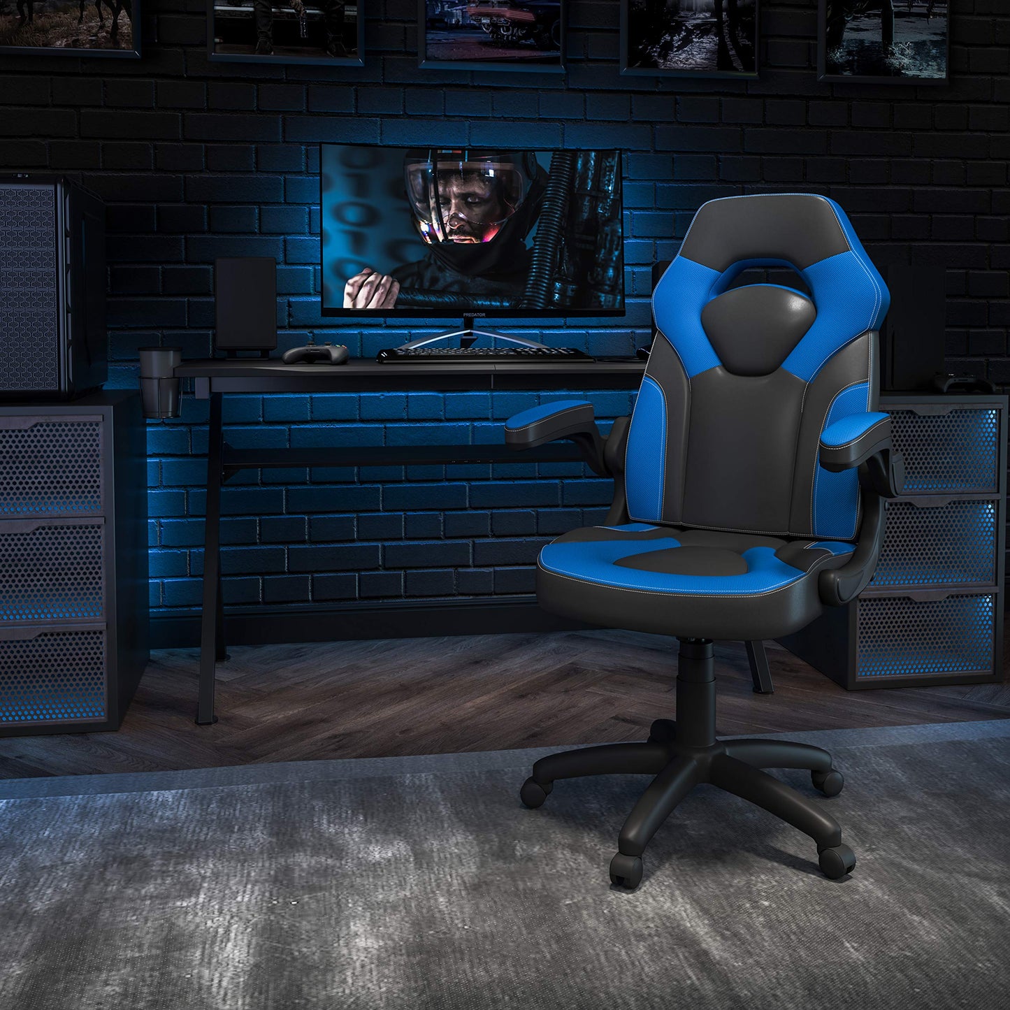 Flash Furniture X10 Gaming Chair - Ergonomic Office Chair for PC & Gaming Setups, Adjustable Gamer Chair with LeatherSoft Back Support, Blue/Black