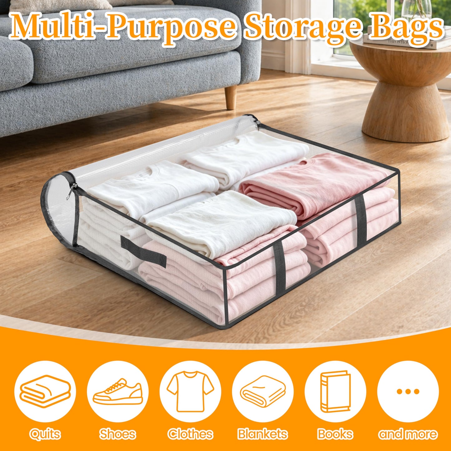 Averrex 3 pack 40L Storage Bags, Clear Under Bed Storage Box with Lids