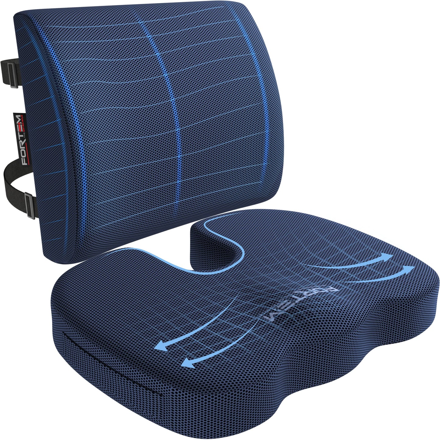 FORTEM Seat Cushion & Lumbar Support for Office Chair, Car Seat Combo