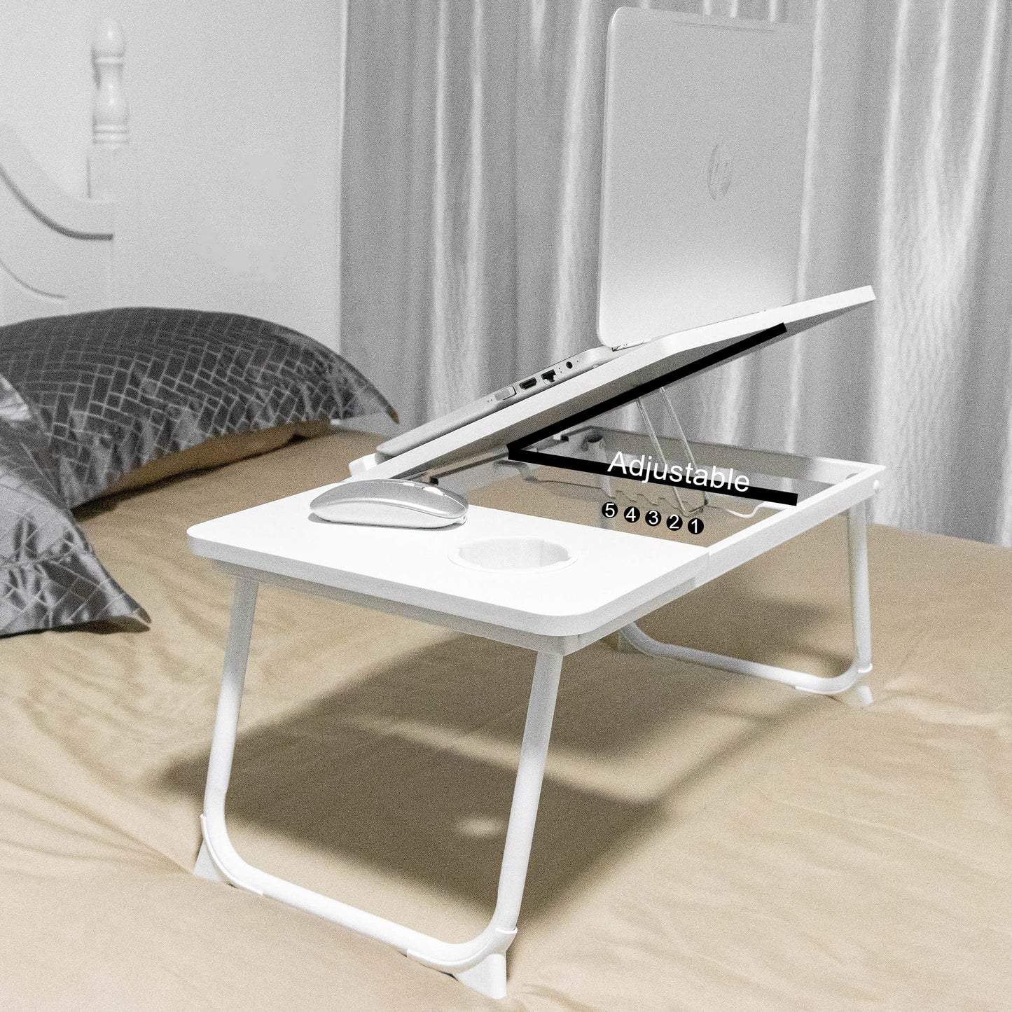 Laptop Desk, Laptop Bed Table with Foldable Legs & Cup Slot, Reading Holder Notebook Stand Breakfast Bed Tray Book Holder for Sofa, Bed, Terrace