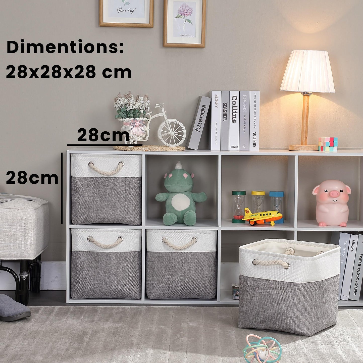 Mangata 28x28x28cm Cube Storage Boxes 4Pcs Gray White Foldable Baskets